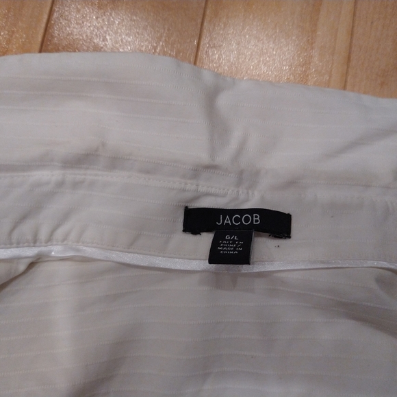 Large Jacob pinstripe short sleeve button down ivory dress shirt - Picture 13 of 16